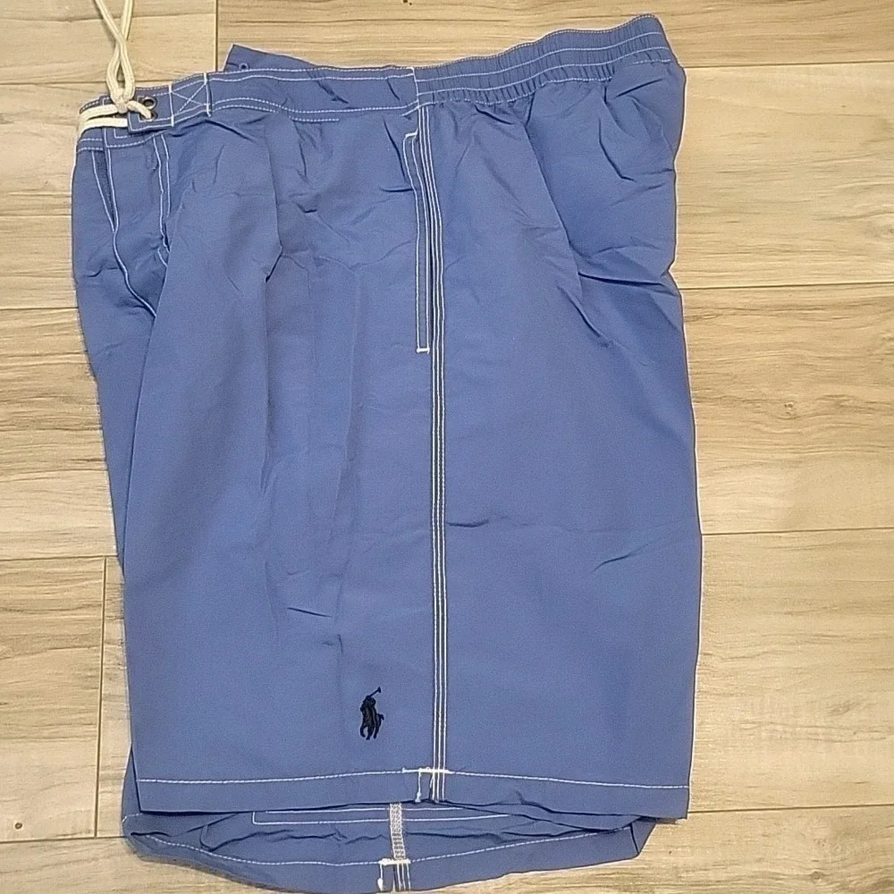 Polo Ralph Lauren‎ Board Swim Shorts Mens Med Blue Lined Blue Pony Elastic Waist